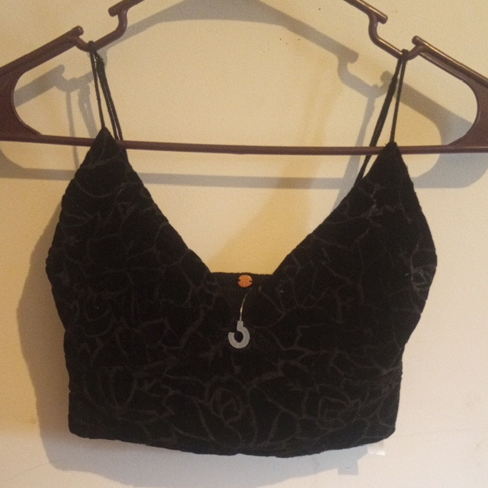 Free People One Elegant Black Velvet Floral Camisole